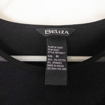 Beliza black velvet womens medium top with long sleeves and decorative velvet ribbon and bead trim at neckline on white hanger image 8
