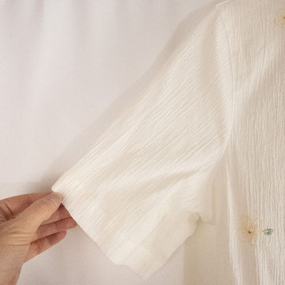 Alfred Dunner vintage white beaded floral shirt with short sleeves and button front closure image 3