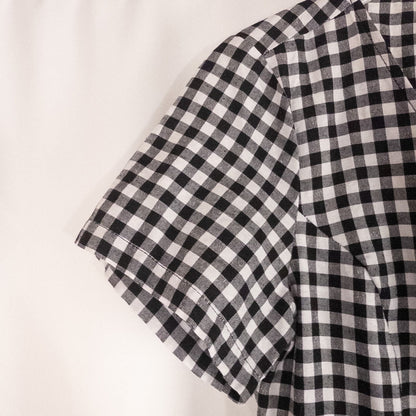 Shein black and white checkered tunic mini dress with button front and short sleeves image 3