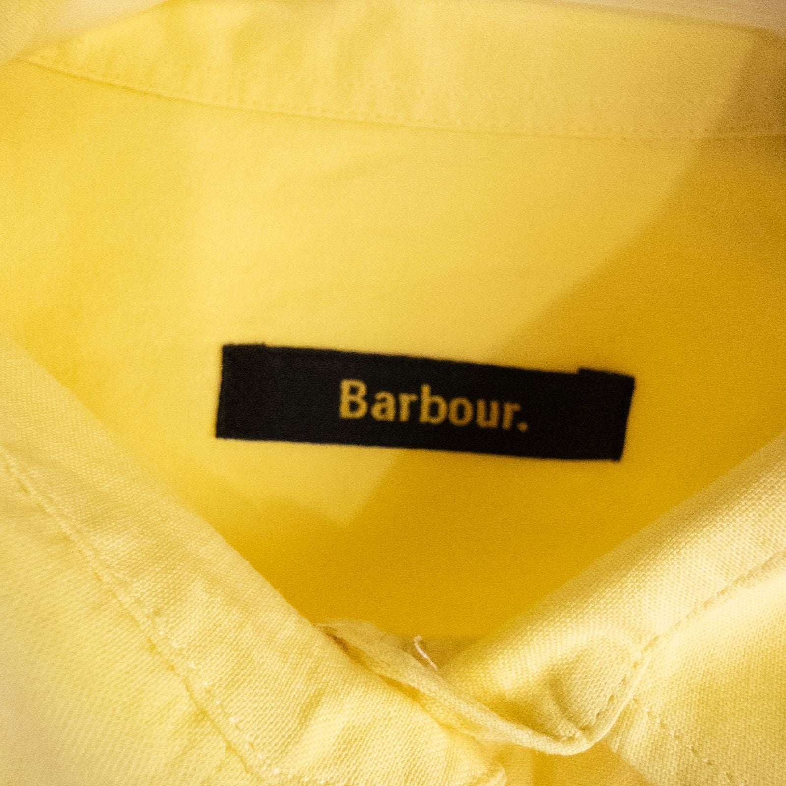 Pastel yellow Barbour original oxford long sleeve shirt laid flat showing front, collar, cuffs and back views image 7