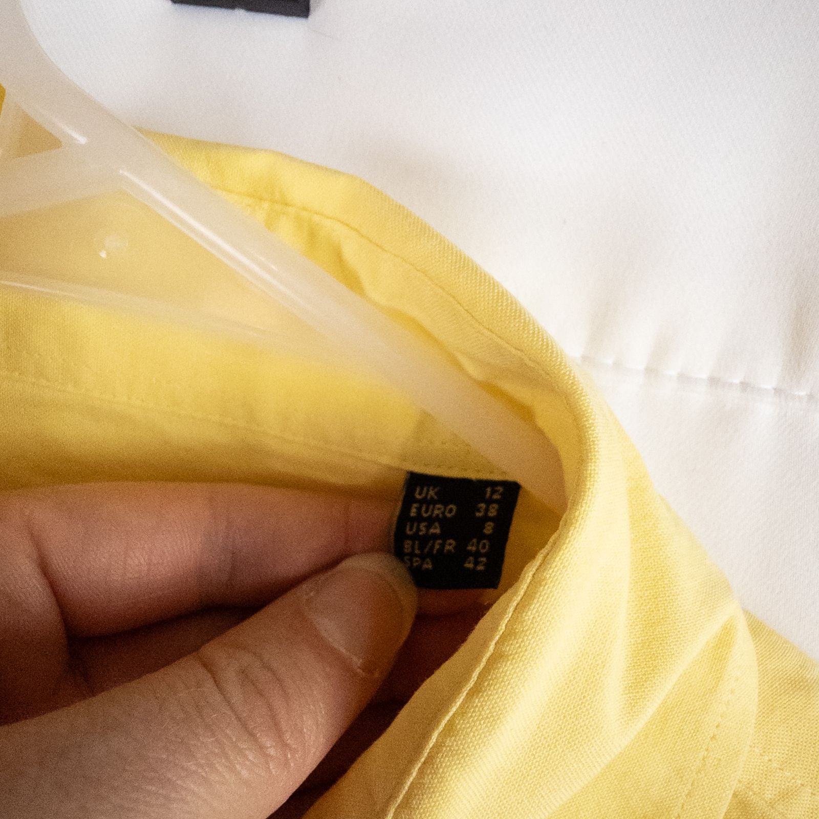 Pastel yellow Barbour original oxford long sleeve shirt laid flat showing front, collar, cuffs and back views image 9
