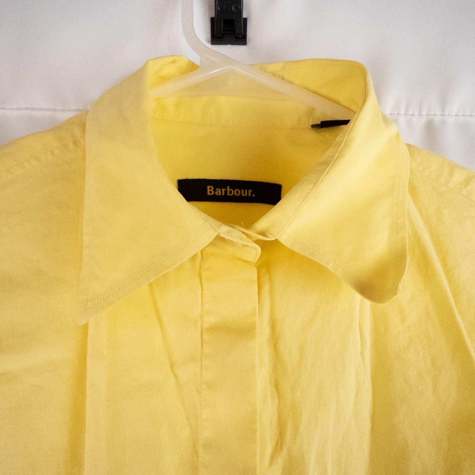 Pastel yellow Barbour original oxford long sleeve shirt laid flat showing front, collar, cuffs and back views image 2