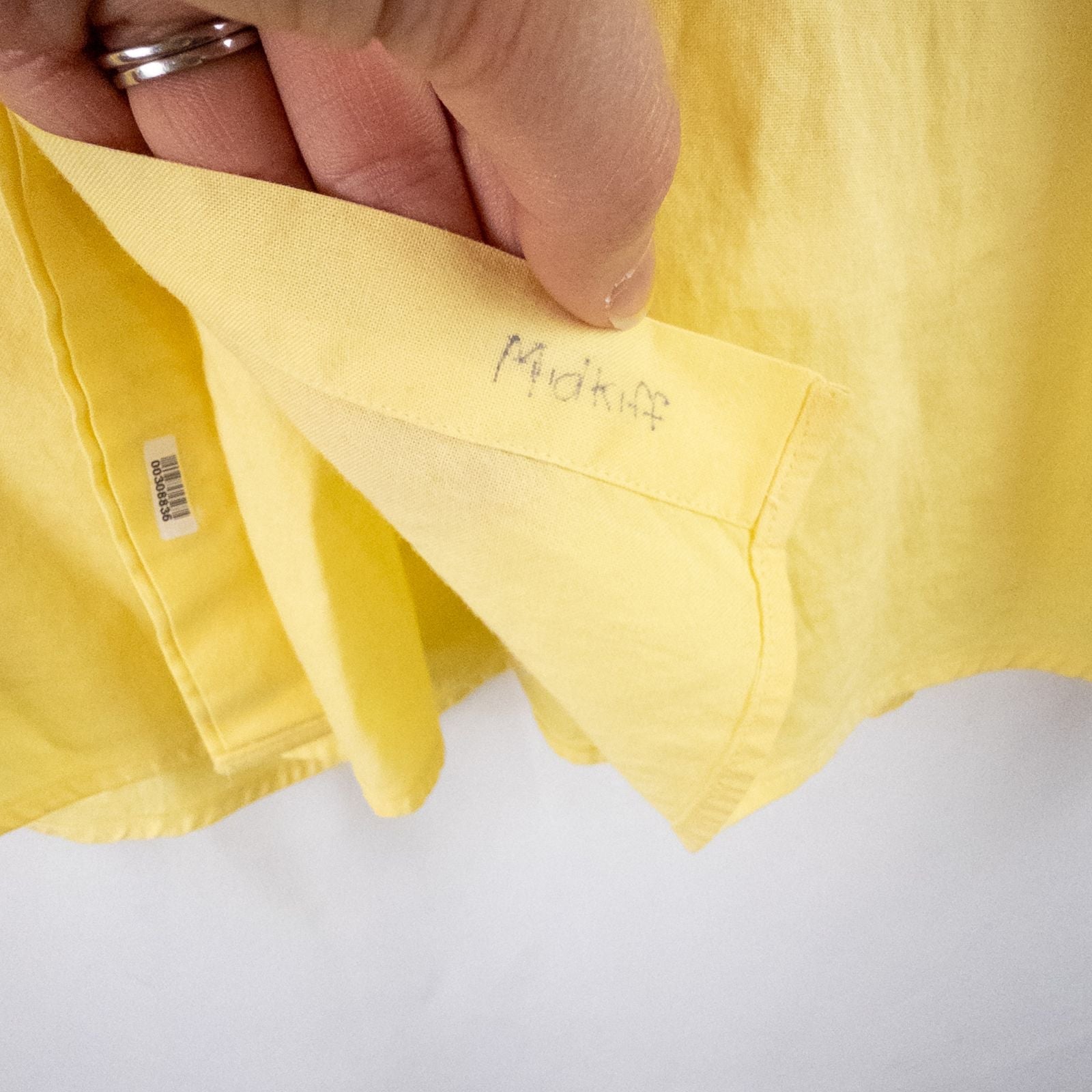 Pastel yellow Barbour original oxford long sleeve shirt laid flat showing front, collar, cuffs and back views image 4