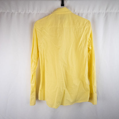 Pastel yellow Barbour original oxford long sleeve shirt laid flat showing front, collar, cuffs and back views image 5
