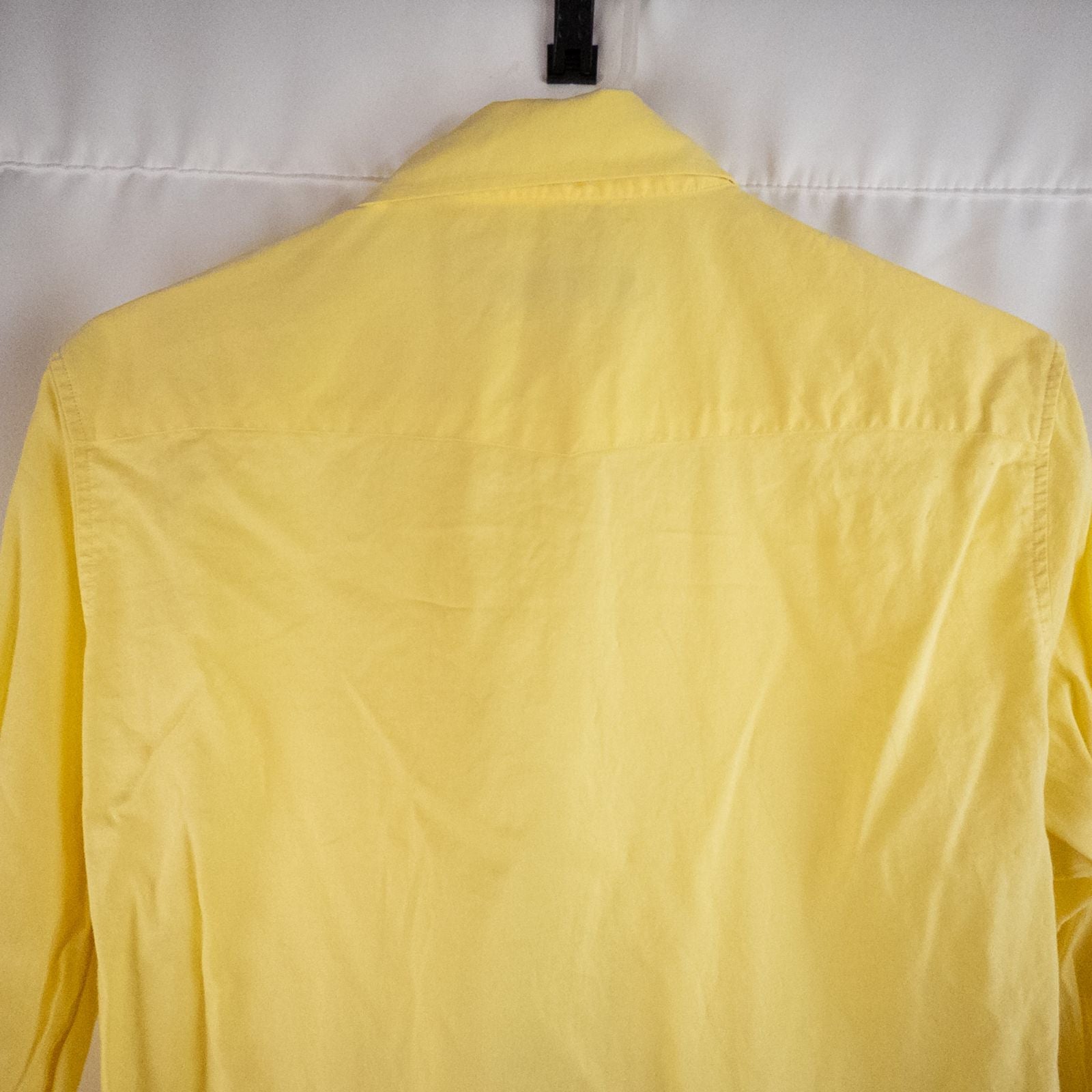Pastel yellow Barbour original oxford long sleeve shirt laid flat showing front, collar, cuffs and back views image 6
