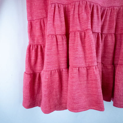Anthropologie Deletta pink tiered ruffle long sleeve top with v-neckline and textured knit fabric image 4
