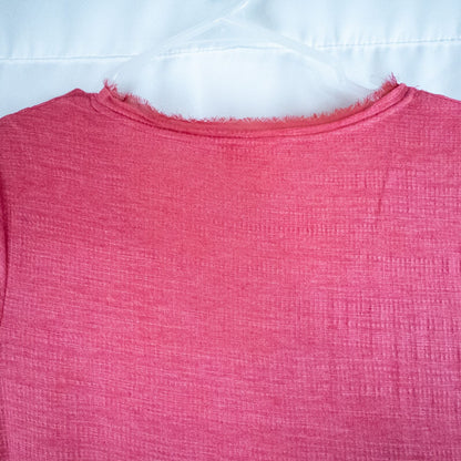 Anthropologie Deletta pink tiered ruffle long sleeve top with v-neckline and textured knit fabric image 6