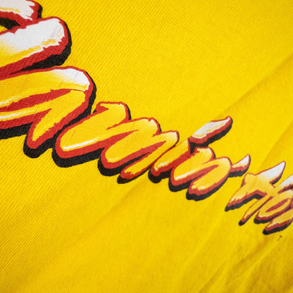 Yellow long sleeve shirt with Cheetos flame-breathing mascot graphic on front and flaming hot text on back image 7