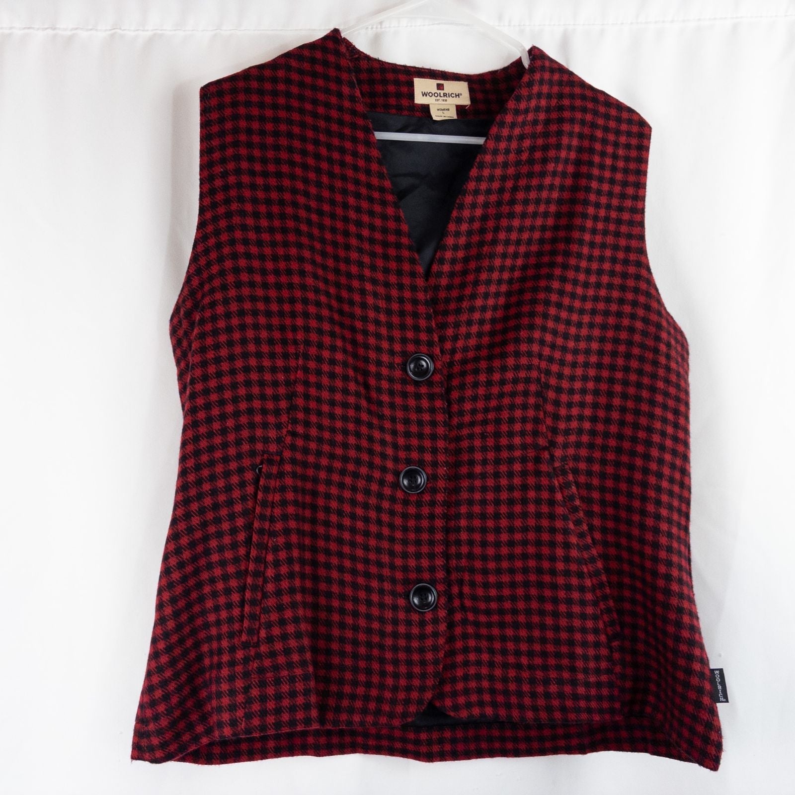 Woolrich Red Black Checked Wool Vest Vintage Large