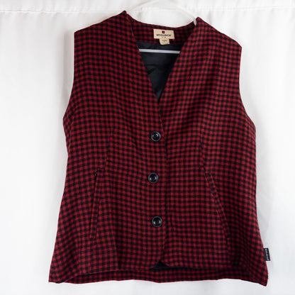 Woolrich Red Black Checked Wool Vest Vintage Large