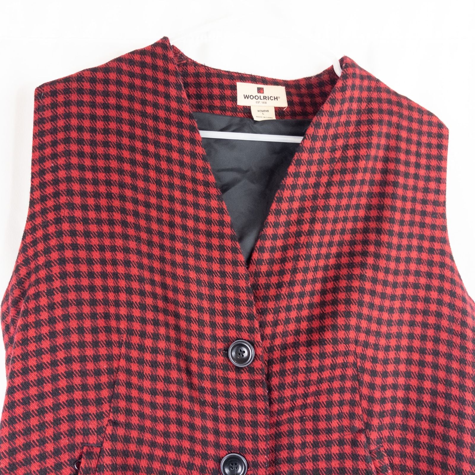 Woolrich Red Black Checked Wool Vest Vintage Large image 2