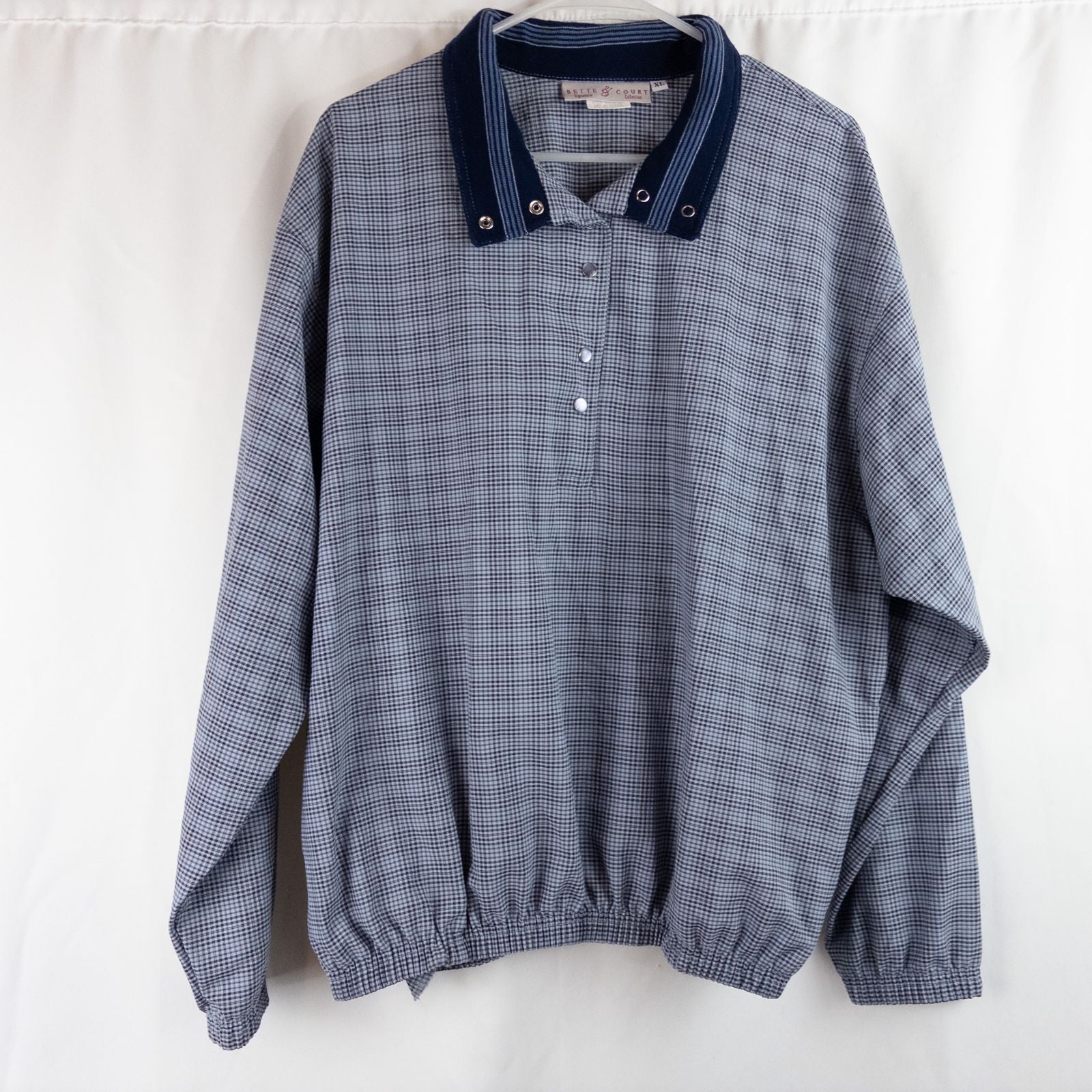 Bette & Court vintage blue check pullover shacket jacket for women size XLarge