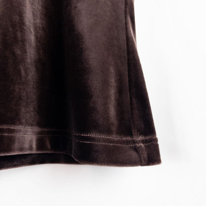 Williwear vintage brown velvet top with short sleeves and crew neckline hanging on a hanger image 4