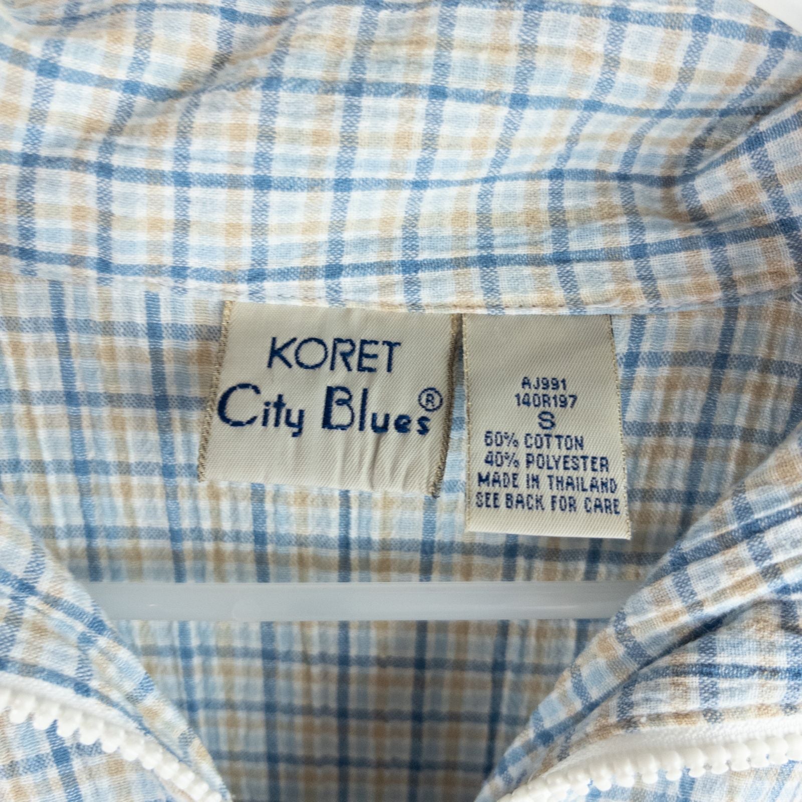 Koret vintage blue and white check striped jacket with floral patch embroidery and white zipper front closure image 12