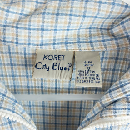 Koret vintage blue and white check striped jacket with floral patch embroidery and white zipper front closure image 12