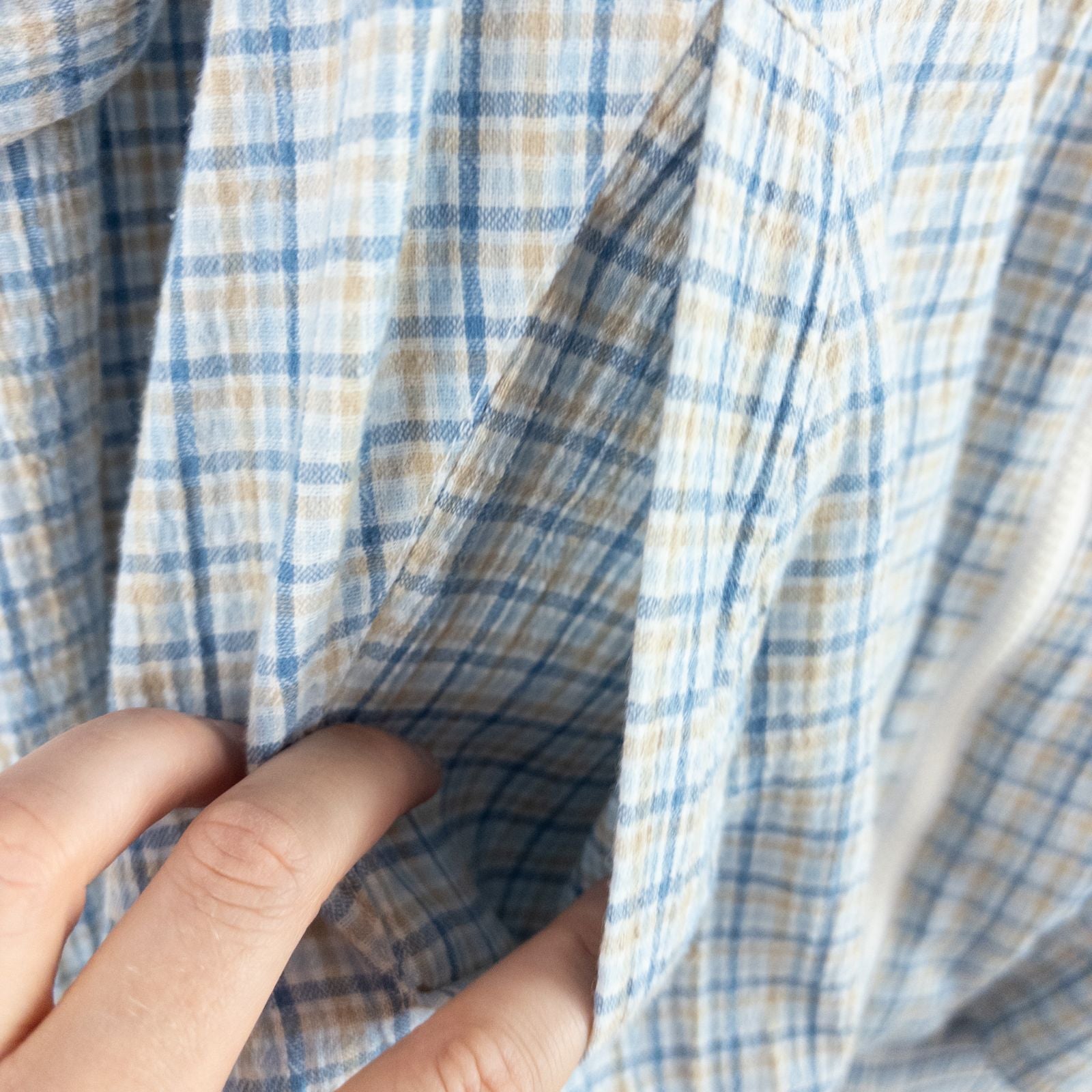 Koret vintage blue and white check striped jacket with floral patch embroidery and white zipper front closure image 7