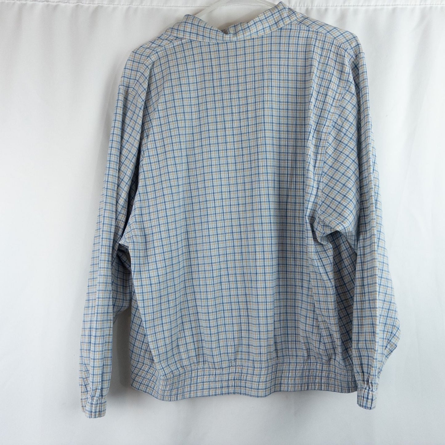 Koret vintage blue and white check striped jacket with floral patch embroidery and white zipper front closure image 9
