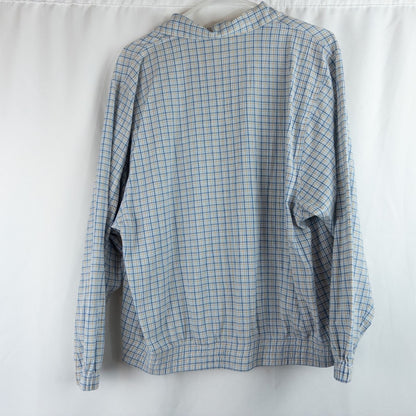 Koret vintage blue and white check striped jacket with floral patch embroidery and white zipper front closure image 9
