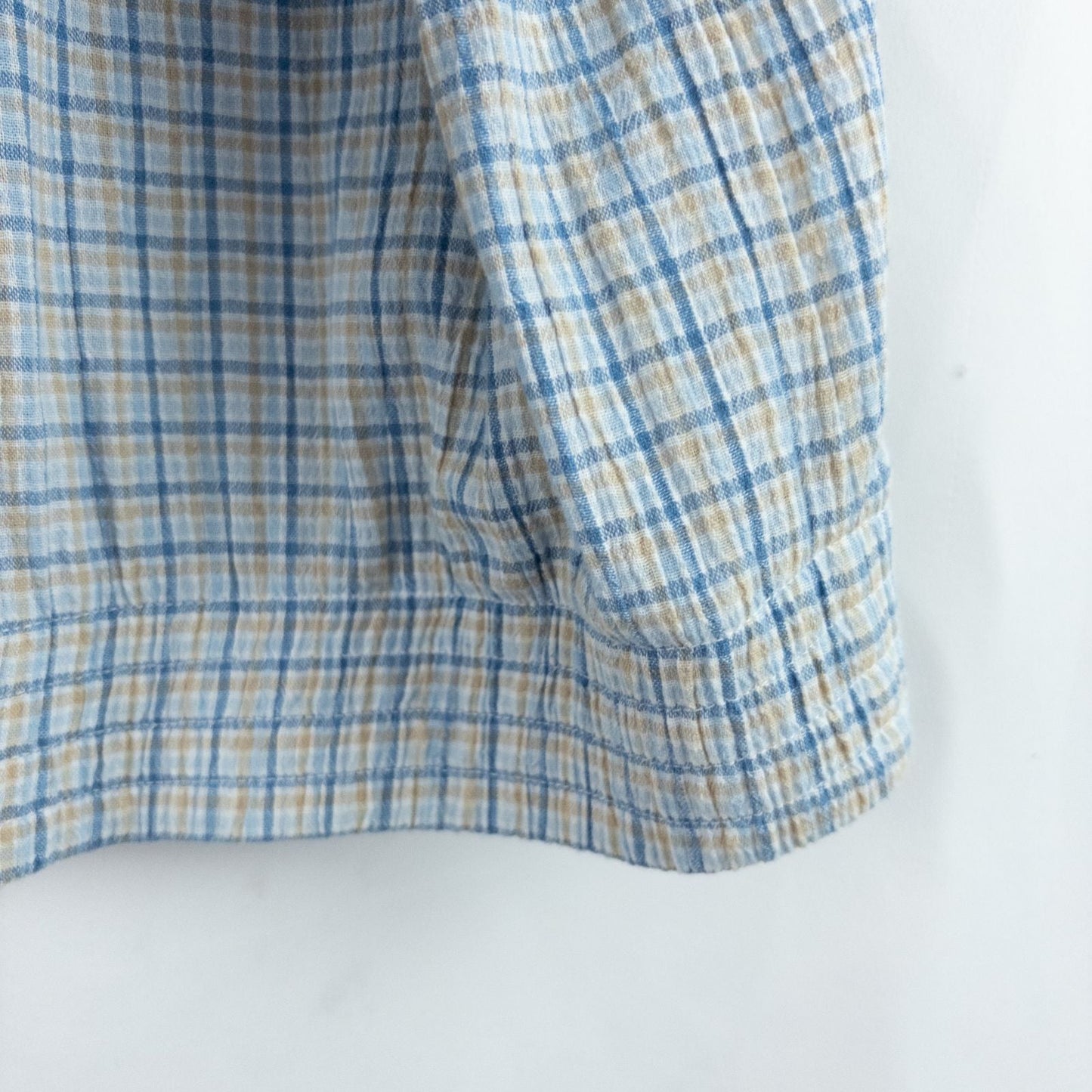 Koret vintage blue and white check striped jacket with floral patch embroidery and white zipper front closure image 5