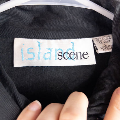 Island Scene vintage 1990s women's large rainbow patchwork jacket with textured knit panels and multicolor buttons image 12