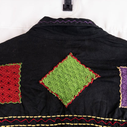 Island Scene vintage 1990s women's large rainbow patchwork jacket with textured knit panels and multicolor buttons image 10