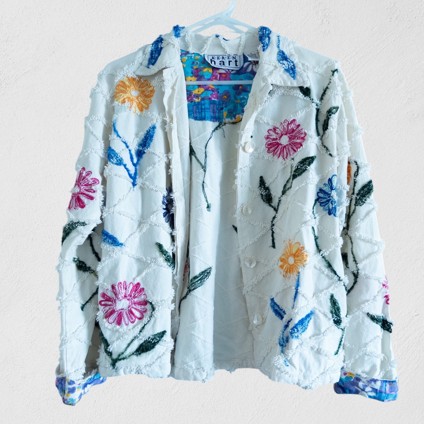 Keren Hunt Vintage White Embroidered Floral Jacket Womens Small