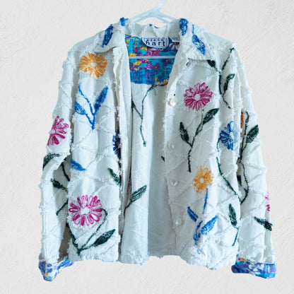 Keren Hunt Vintage White Embroidered Floral Jacket Womens Small