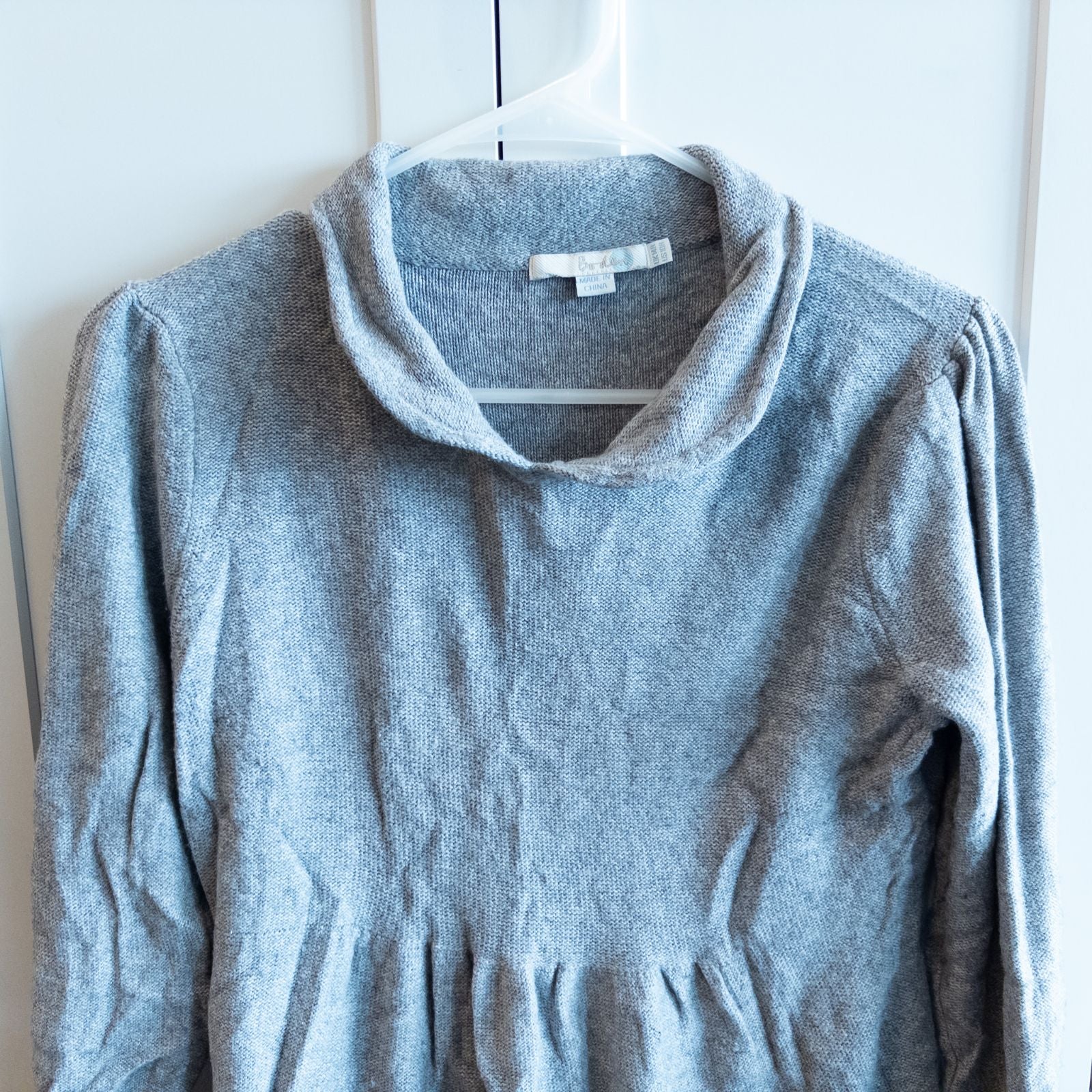 Boden gray cashmere sweater dress womens size 10 front and back views with close-ups of cowl neck and cuff details image 3