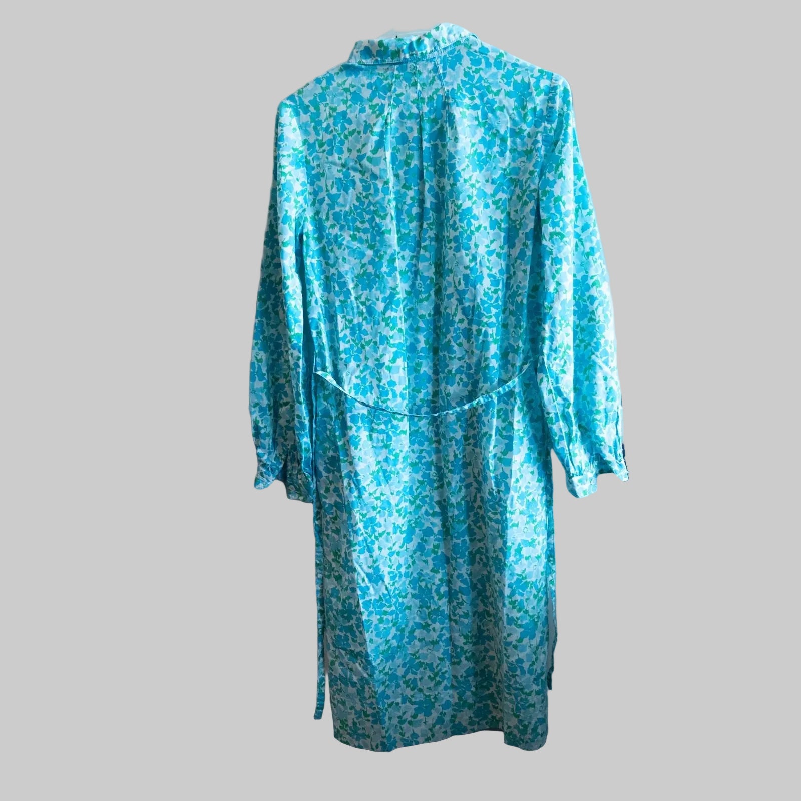 Vintage 1950s Tanner blue green floral long sleeve shirt dress with button front and collared neckline image 7