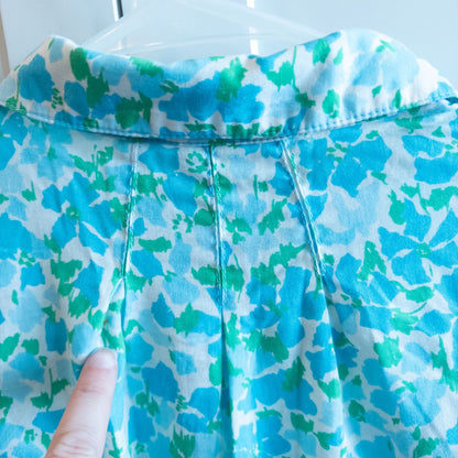 Vintage 1950s Tanner blue green floral long sleeve shirt dress with button front and collared neckline image 10