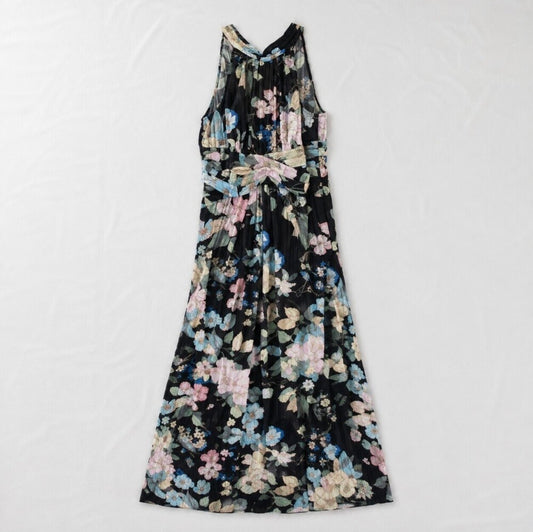 Adrianna Papell Black Floral Dress Womens 8 Medium