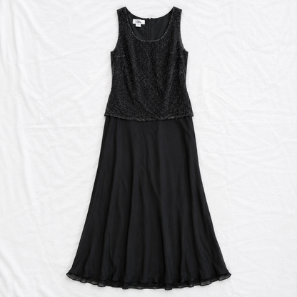 Patra Vintage Black Metallic Shift Dress Womens 10 Medium