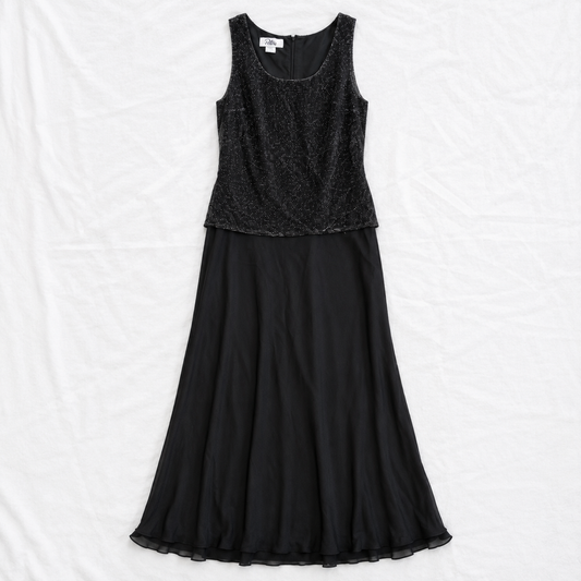 Patra Vintage Black Metallic Shift Dress Womens 10 Medium