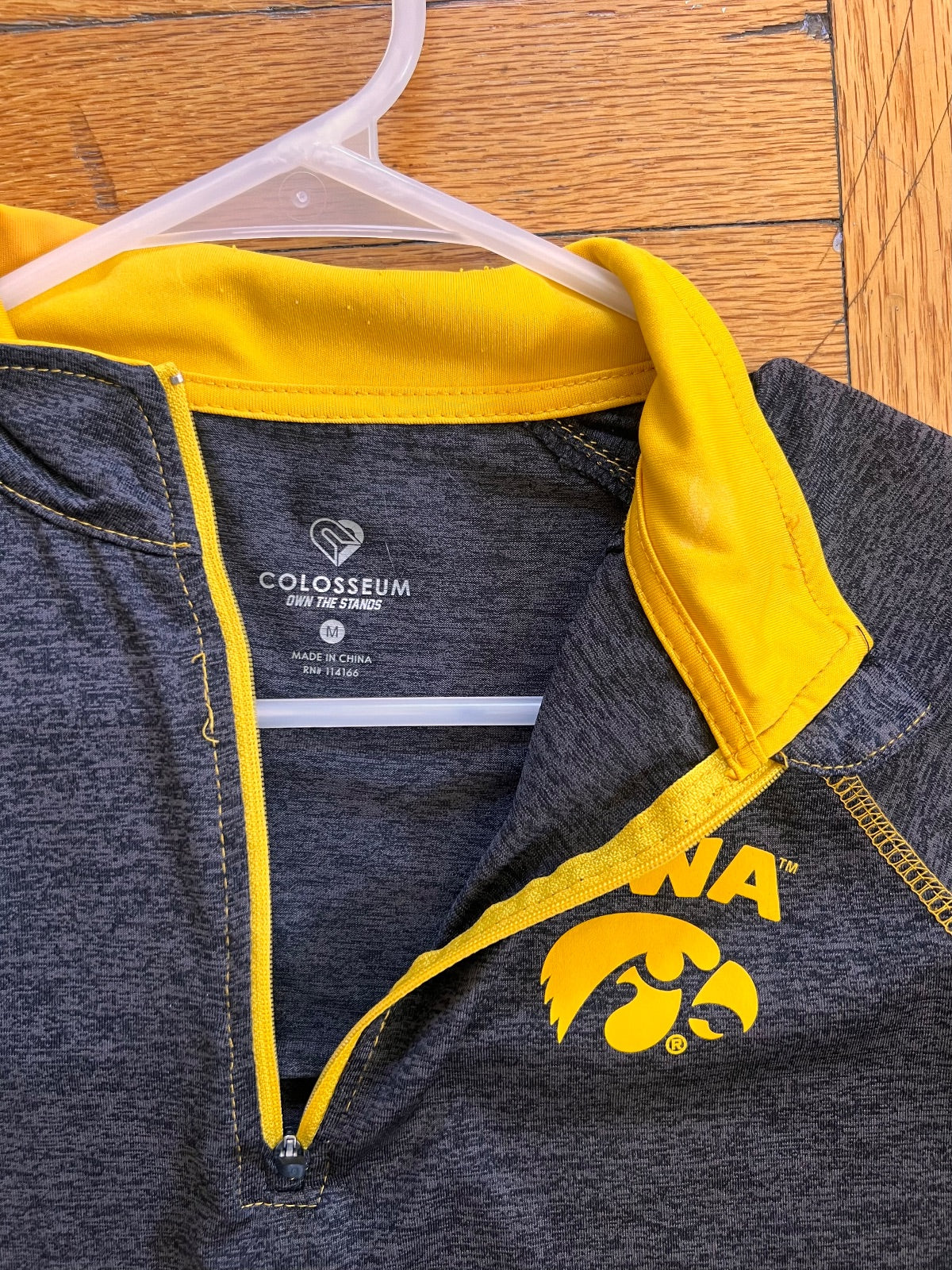 Colosseum Iowa Hawkeyes gray and gold quarter zip pullover with yellow collar and zipper detail image 3