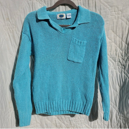Harbor Lights Vintage Blue Ribbed Ramie Knit Sweater Womens Small