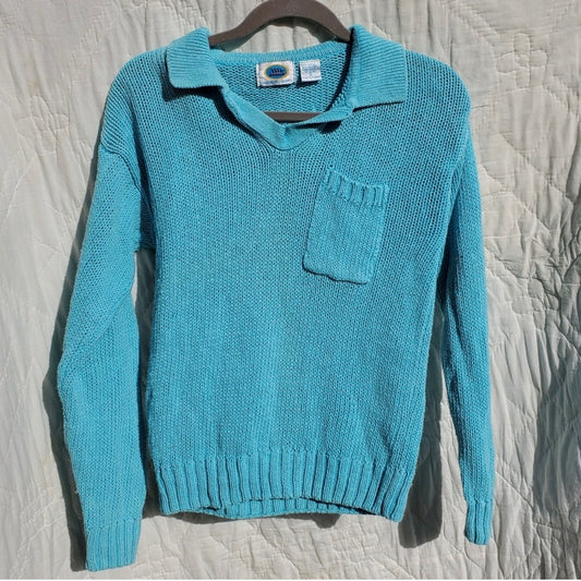 Harbor Lights Vintage Blue Ribbed Ramie Knit Sweater Womens Small