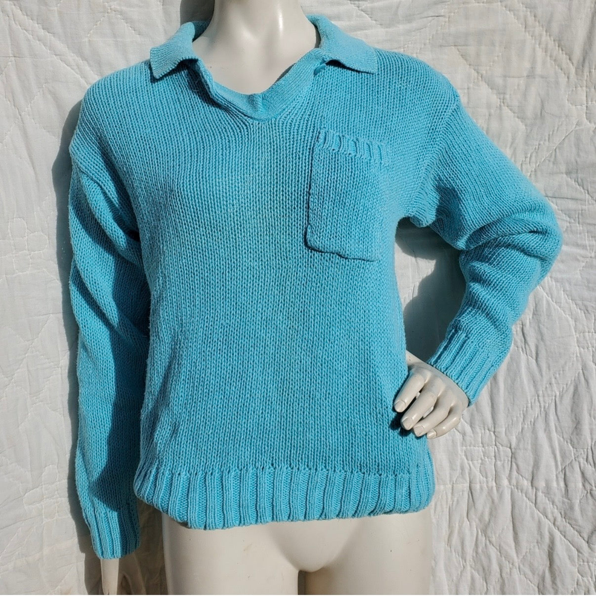 Harbor Lights Vintage Blue Ribbed Ramie Knit Sweater Womens Small