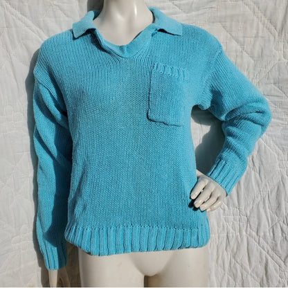Harbor Lights Vintage Blue Ribbed Ramie Knit Sweater Womens Small