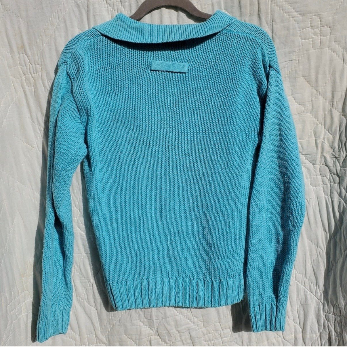 Harbor Lights Vintage Blue Ribbed Ramie Knit Sweater Womens Small