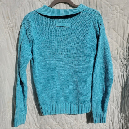 Harbor Lights Vintage Blue Ribbed Ramie Knit Sweater Womens Small
