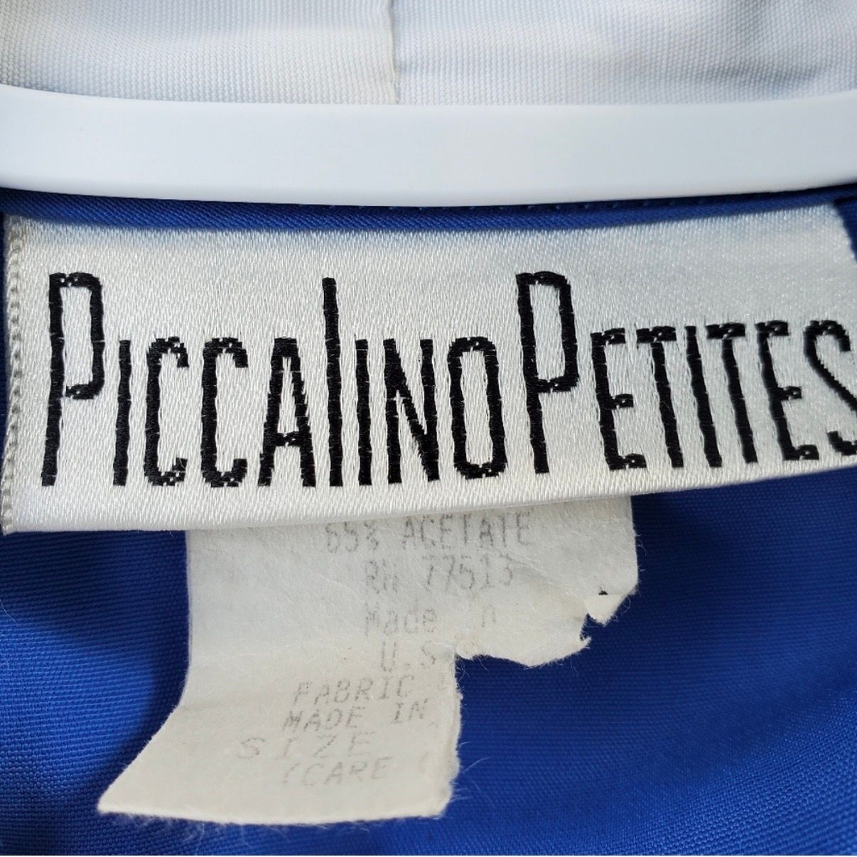 Piccalino vintage blue long sailor dress with white collar and cuff accents, button front, and short sleeves laid flat. image 10