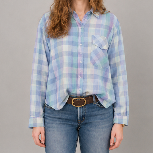 Laura Gayle Vintage Pastel Pink Blue Plaid Shirt Womens Large