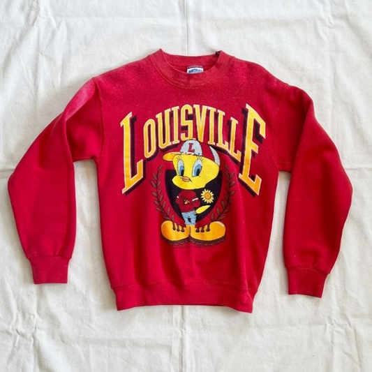 Looney Tunes Vintage Tweety Bird Red Louisville Solid Sweatshirt Womens Small