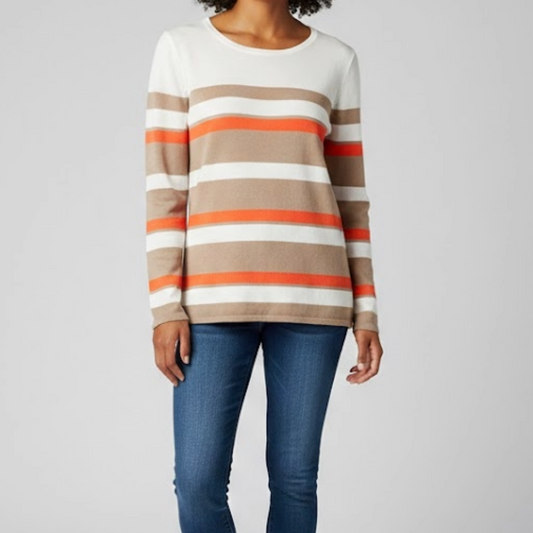 Cupio Tan White Striped Sweater Top Womens Medium