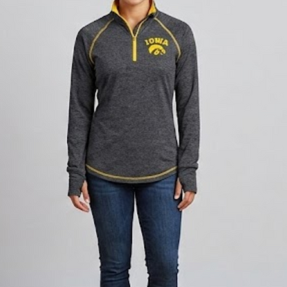 Colosseum Iowa Hawkeyes Gray & Gold Solid Quarter Zip Womens Medium