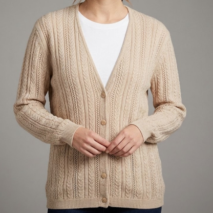 Talbots Vintage Tan Cable Knit Cardigan Womens Large