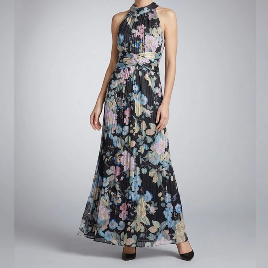 Adrianna Papell Black Floral Dress Womens 8 Medium
