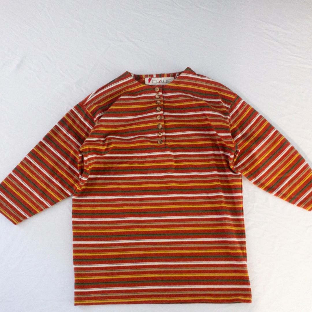 Chaus vintage striped orange and red top with 3/4 length sleeves and button front image 11