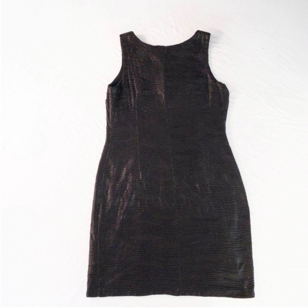 Joseph Ribkoff black pleated sleeveless minidress hanging on hanger with textured fabric image 7