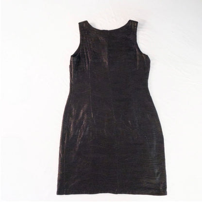 Joseph Ribkoff black pleated sleeveless minidress hanging on hanger with textured fabric image 7